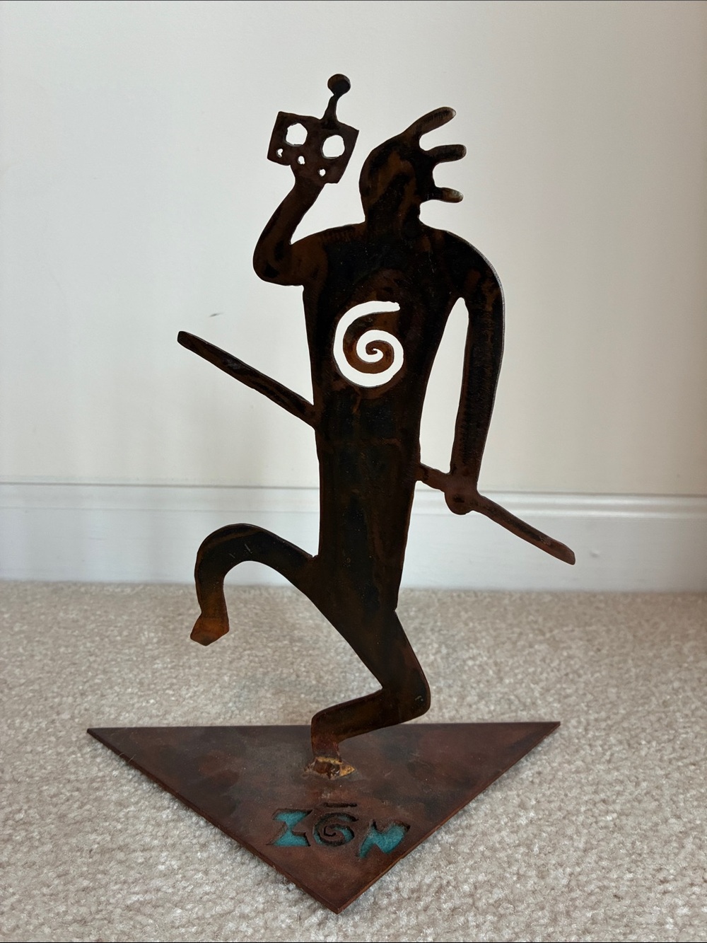 Rustic Kokopelli Metal Sculpture - Brown